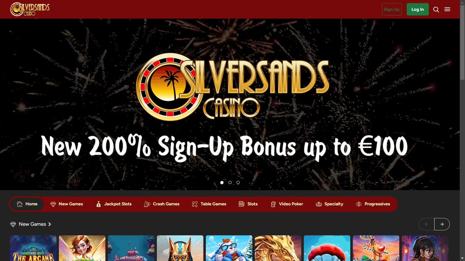 Silversands Casino desktop games experience with casino categories