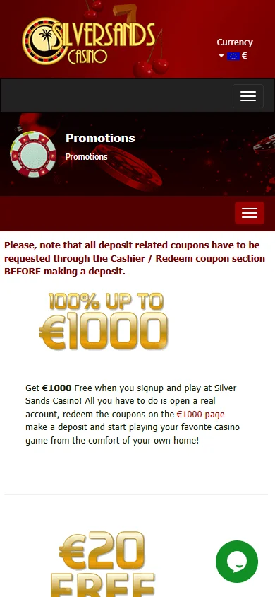 Silversands Casino mobile promotions experience