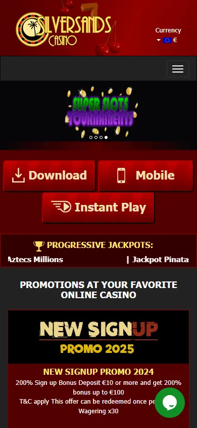 Silversands Casino mobile-friendly home experience